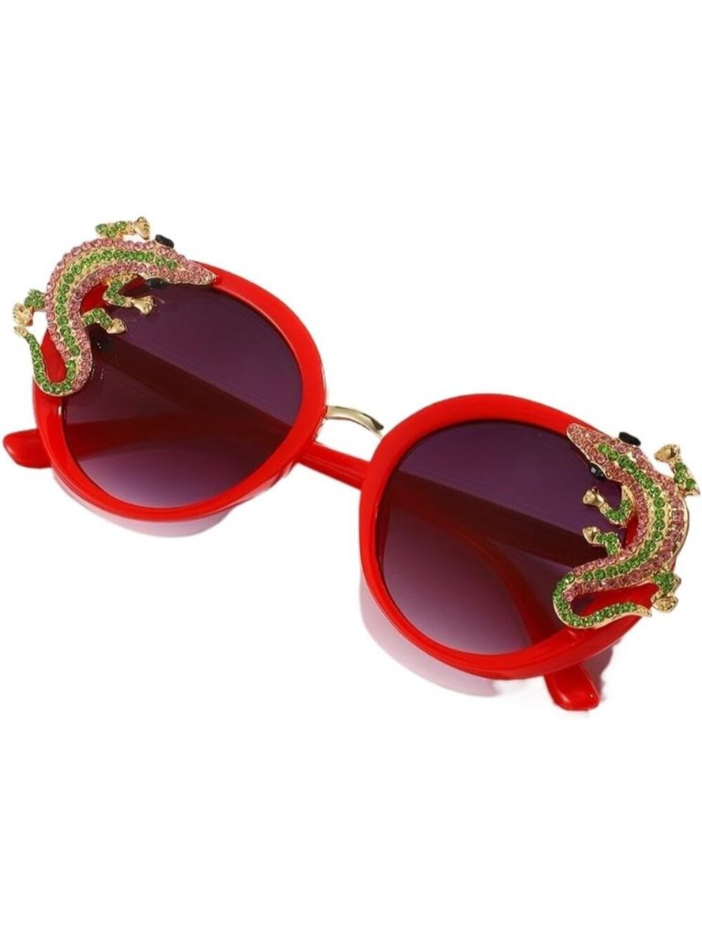 Women's Sparkling Animal Oval Frame Fashion Sunglasses Elegant Everyday Wear Red